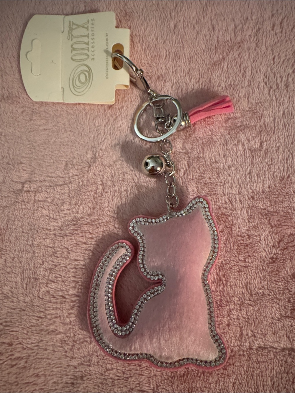 Pink Cat Tassel Key & Card Holder Charm by